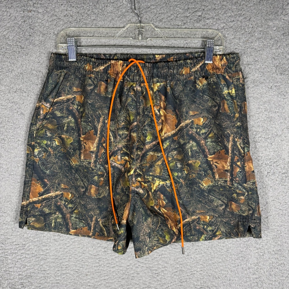 MNML Mens Forest Camo Ripstop Shorts Orange Drawstring Green Brown Size M